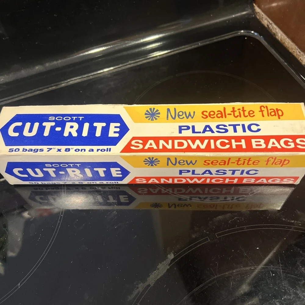 Vintage 1965 Scott Cut-Rite Plastic Sandwich Bags - Open- Looks Full -Movie Prop